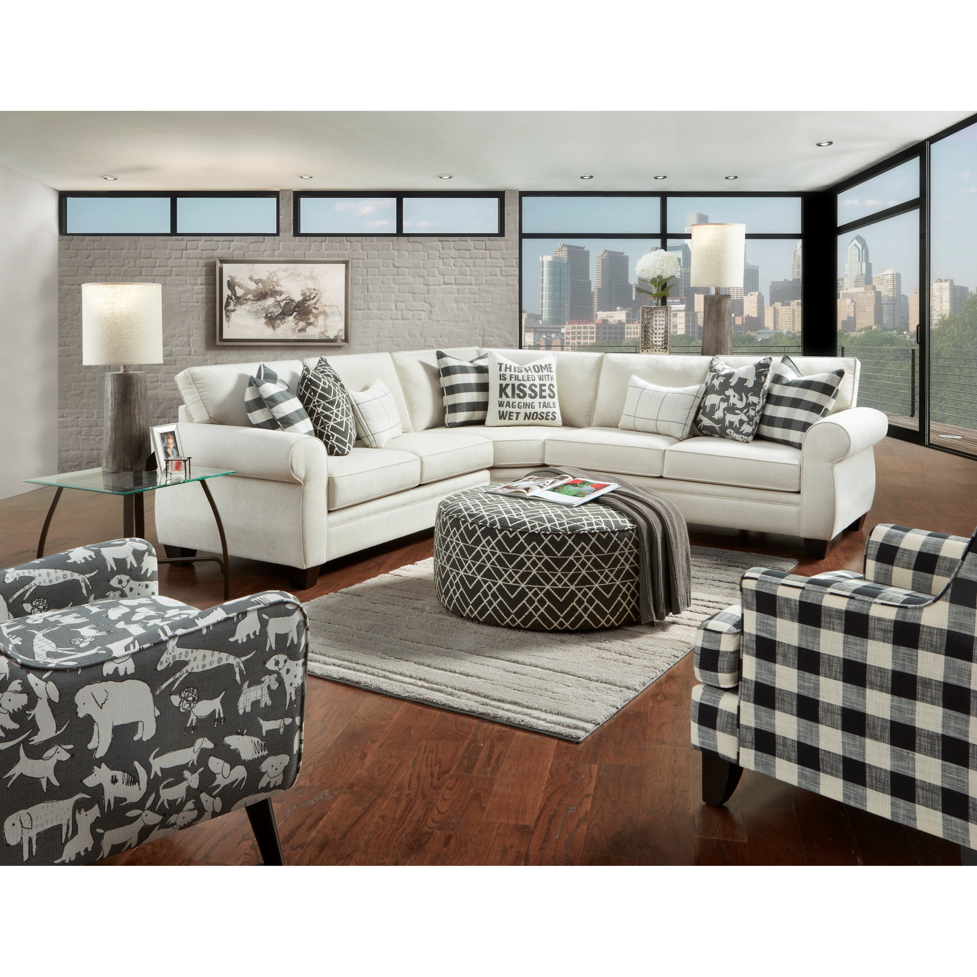 Fusion Furniture 1170 3Piece Sectional Howell Furniture Sectional